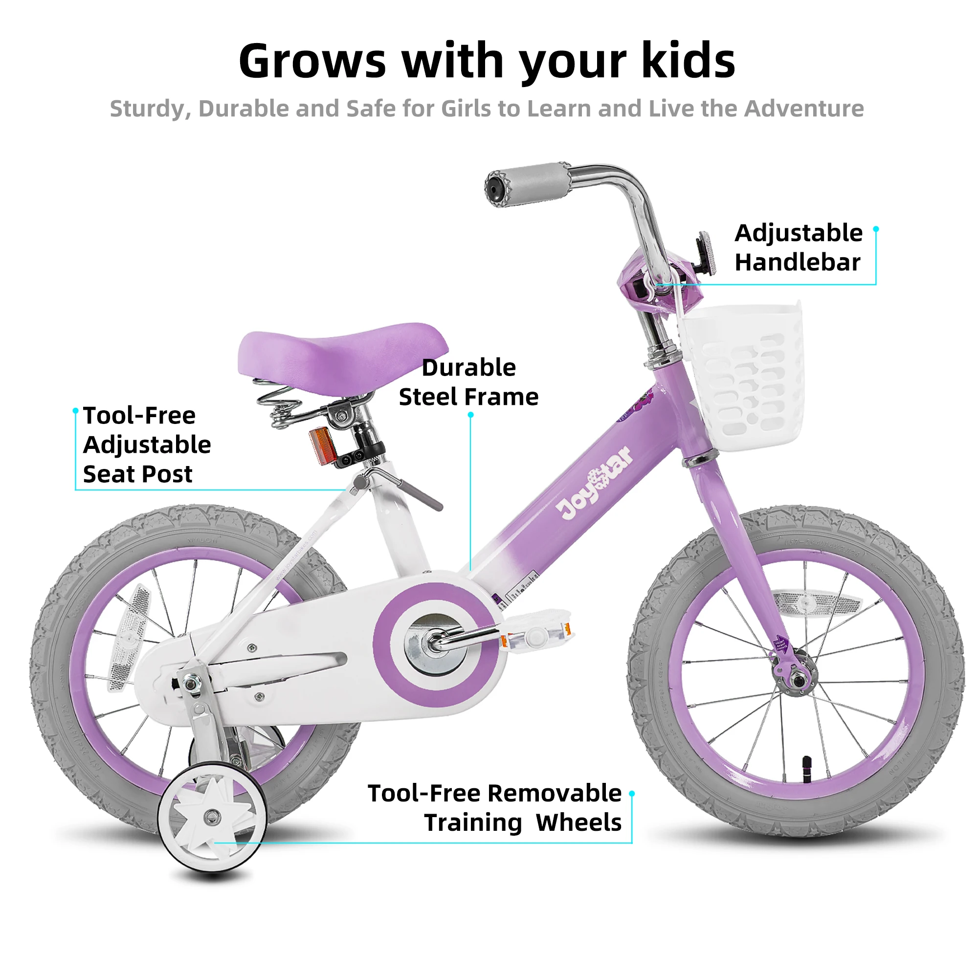 YSTAR-Vélo vintage pour enfants, chaîne avec roues d'entraînement et panier, vélo violet pour filles de 2 à 14 ans, 12 14 16 20 24 pouces