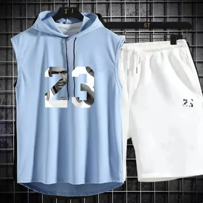 New Summer Men\'s Two Piece Set Casual T-Shirt and Shorts Set Men Women Sports Suit Fashion Short Sleeve Tracksuit Hooded T-shirt