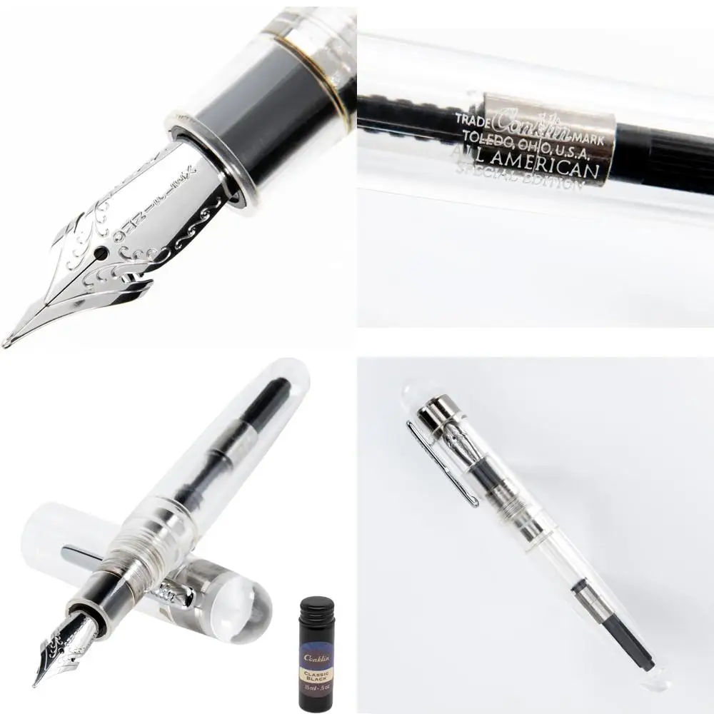 

Luxury Transparent Eyedropper Fountain Pen with Extra Fine Nib - Includes 15ml Black Ink, All-American Design Gift