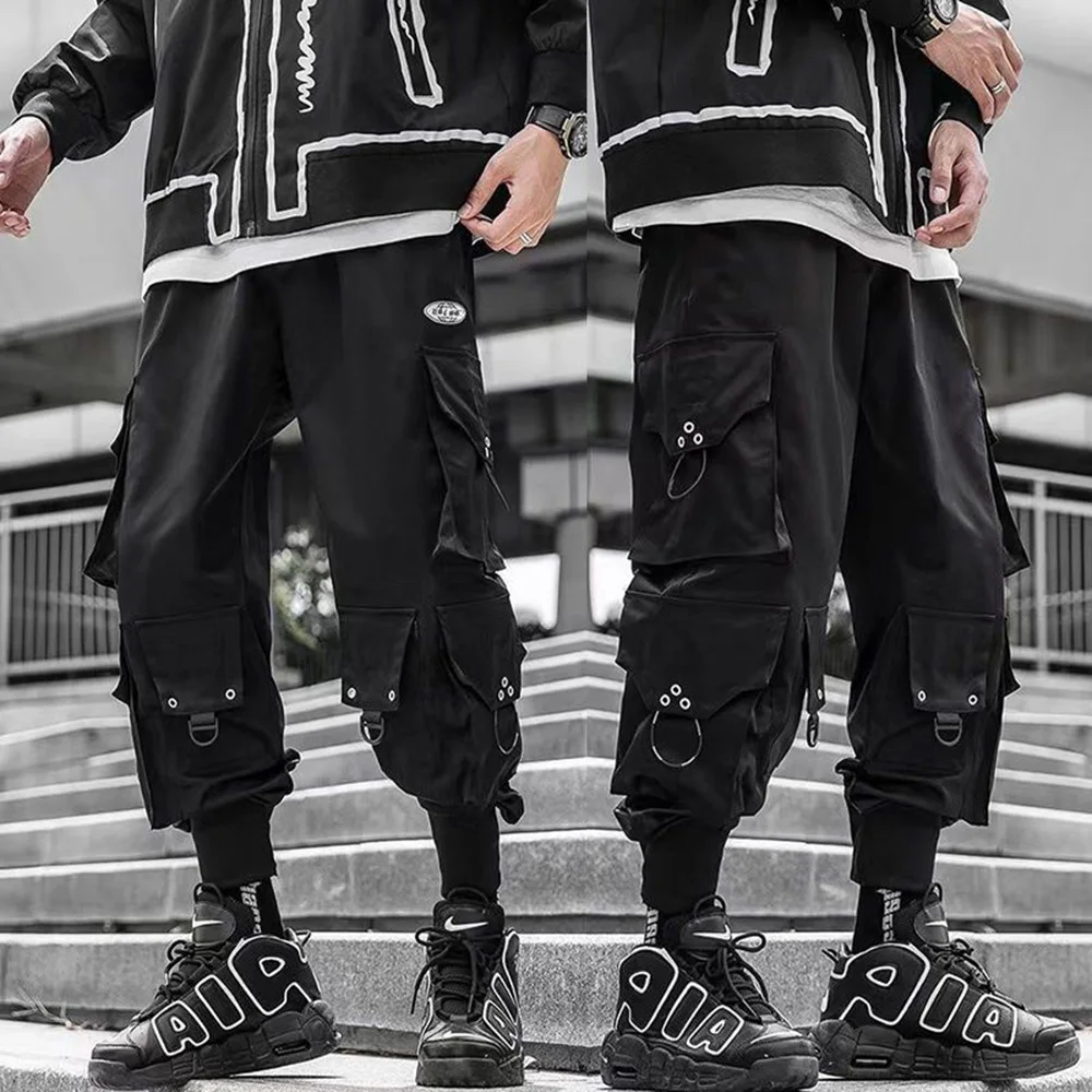 

Mens Trouser Workwear Functional Moto Style Multi Pockets Trendy Hip Hop Chic Cuffed Pants Street Punk Casual Outdoor Pants 2024