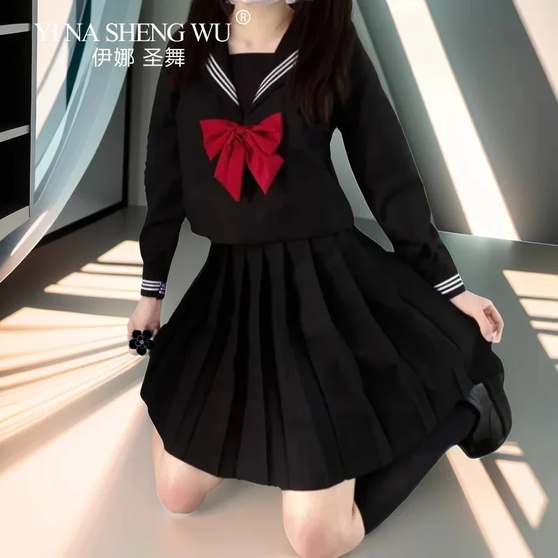 Japoński koreański mundurek szkolny dla dziewczynek Plus Size Jk Suit Red Tie Black Middle School Short Sleeve Student Suit Cos Sailor Uniform