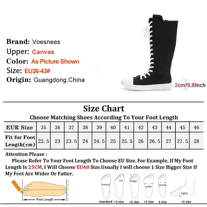 Women High Top Casual Canvas Shoes Spring Autumn Knee-High Boots Lace-up Zipper Ladies Comfort Flats Vulcanize Sneakers 36-43