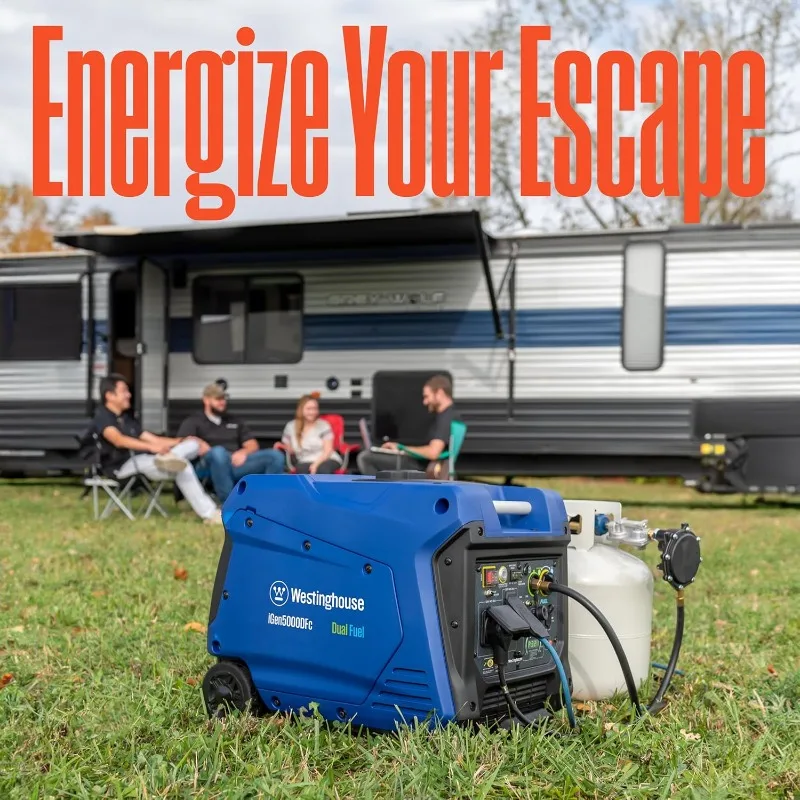 مولد عاكس الوقود المزدوج 5000 واط، بدء التشغيل عن بعد ومستشعر ثاني أكسيد الكربون، RV جاهز