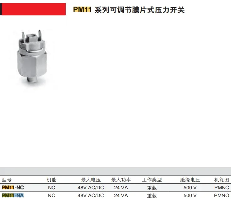2025.4 Customized Kangmaosheng CAMOZZIPM11-NA Kangmaosheng Pressure Switch PM11-SC, PM11-NC, 125-800