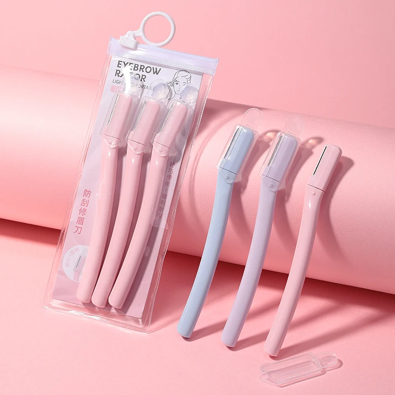 3 ピース/セットメイクアップツール眉毛トリマーかみそりリムーバーブレード安全な眉毛シェイパートリミングナイフ女性用保護カバー付き