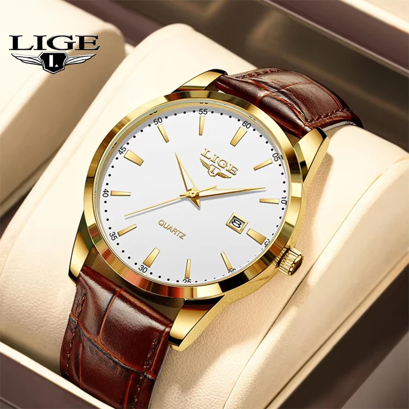 LIGE Mens Watches Fashion Leather Strap Man Watch Military Sport Waterproof Calendar Quartz Wristwatches Male Clock Reloj Hombre