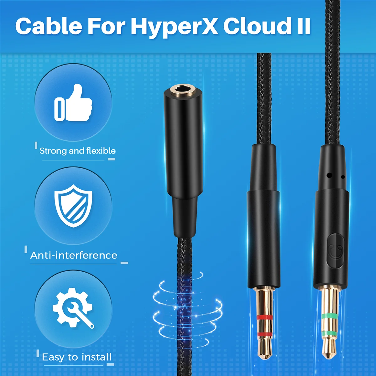 Kabel ekstensi Audio Headset Gaming Universal, 3.5mm Universal 2 in 1 untuk Headphone Core/Penerbangan Cloud/HyperX Cloud II/Alpha-/