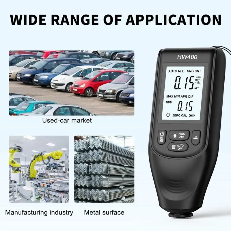 Misuratore di spessore della vernice Mil Misuratore di spessore del rivestimento professionale Display LCD Misurazione dello spessore della vernice