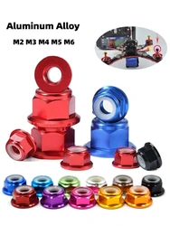 5/10pcs Colourful Aluminum Alloy Flange Nuts M2 M3 M4 M5 M6  Nylon Hex Insert Lock self-locking Screw Cap for RC Model Parts
