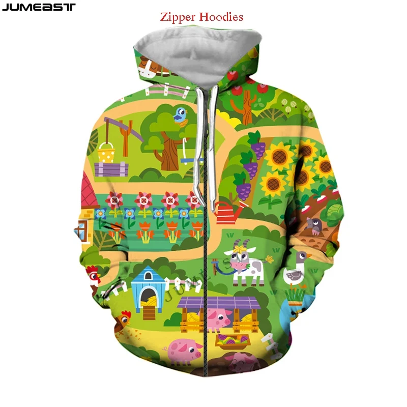 

Jumeast Men Women 3D Oversized Animal Cow Farm Spring Autumn Coat Hip Long Sleeve Jacket Sport Pullover Zipper Hoodies