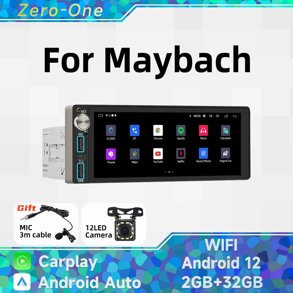 

Wireless Carplay Autoradio 1Din Radio Android 13 Car Multimedia for Maybach 6.86" Screen Stereo Head Unit GPS Navigation Wifi BT