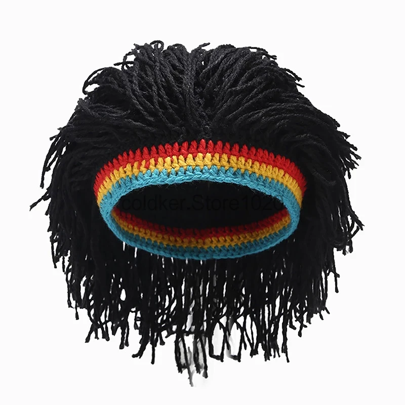 Adult Rasta Wig Beanie for Men Hip Hop Cap Handmade Crochet Winter Warm Hat Halloween Xmas Birthday Party Wig Funny Gifts