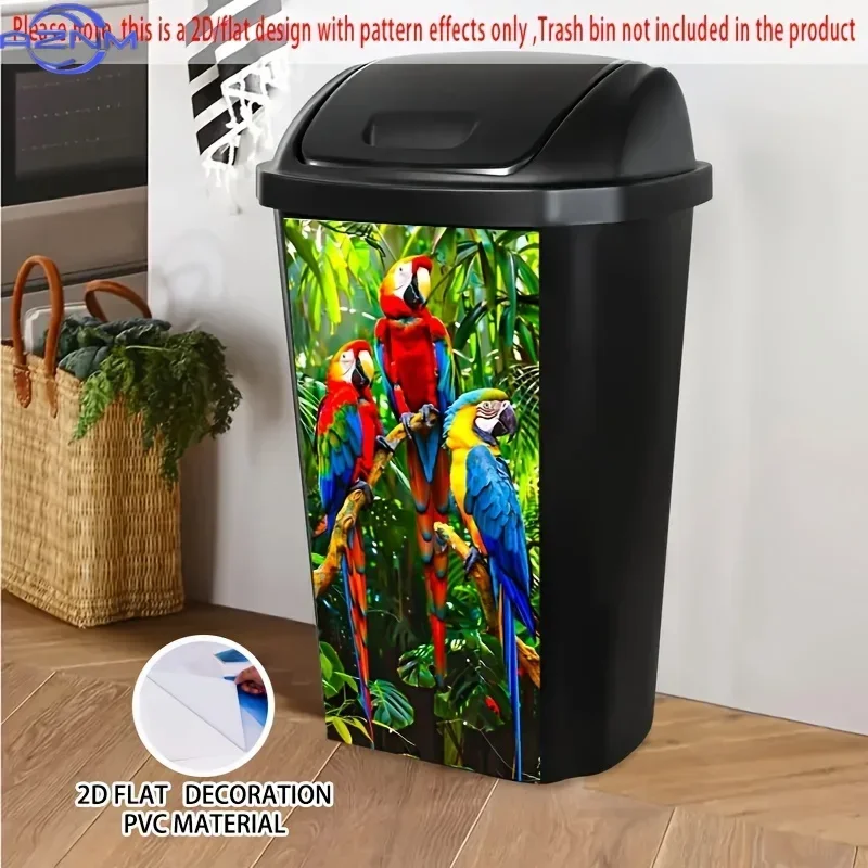 2D 1PCColorful Macaw Parrots Self-Adhesive Dustbin Stickers, Durable PVC Decorative Stickers, Wheelie Bin Stickers,  Perfect f