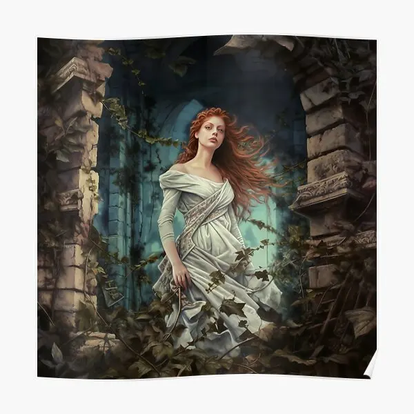 Pre Raphaelite Woman Standing In A Folly  Poster Mural Modern Decoration Wall Painting Funny Decor Print Picture No Frame