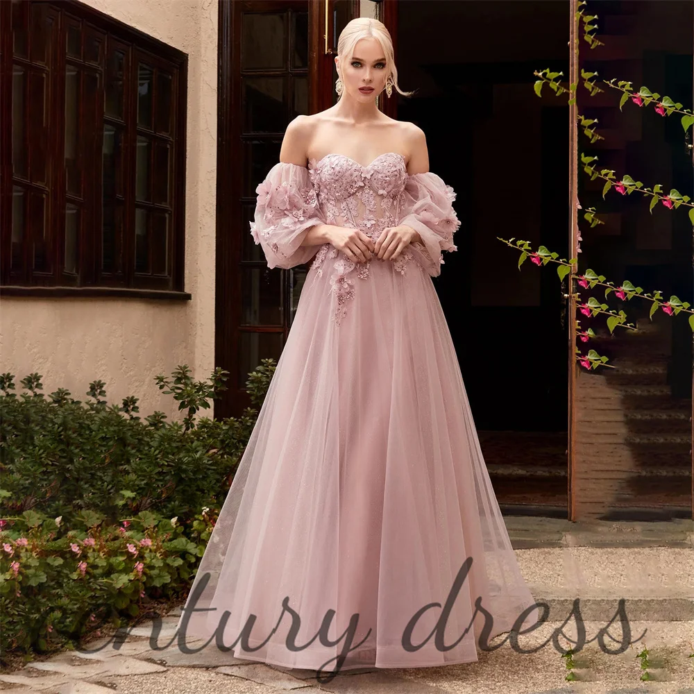 

Century Sweetheart A Line Evening Dress 3D Lace Applique Charming Prom Dresses Off The Shoulder Party Gown вечернее платье