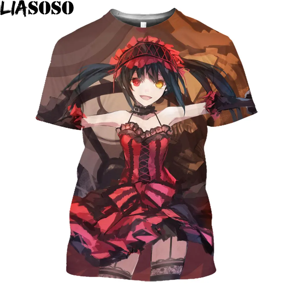 LIASOSO Anime DATE A LIVE 3D Men's T-shirt Short Slveed Tohka Tokisaki Print Casual Harakuju Otaku Streetwear Tops Women Loose T