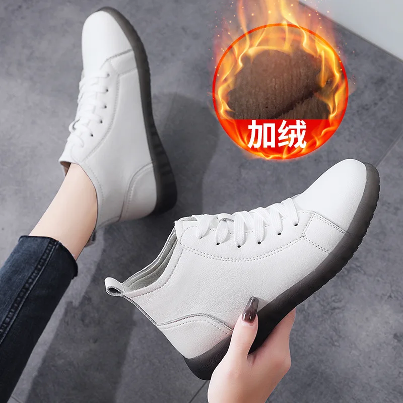 

Women Rubber Ankle Boots Ladies Genuine Leather Shoes for Women Flat With Fur Short Plush Boots Female Retro Casual Shoes