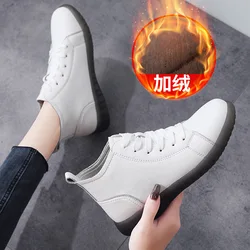 Women Rubber Ankle Boots Ladies Genuine Leather Shoes for Women Flat With Fur Short Plush Boots Female Retro Casual Shoes