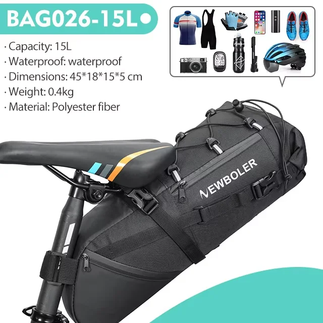 NEWBOLER 18L Fahrrad-Satteltasche, wasserdicht, für MTB, Rennrad, große Kapazität, faltbare Fahrradtasche, Hecktasche, Kofferraumzubehör