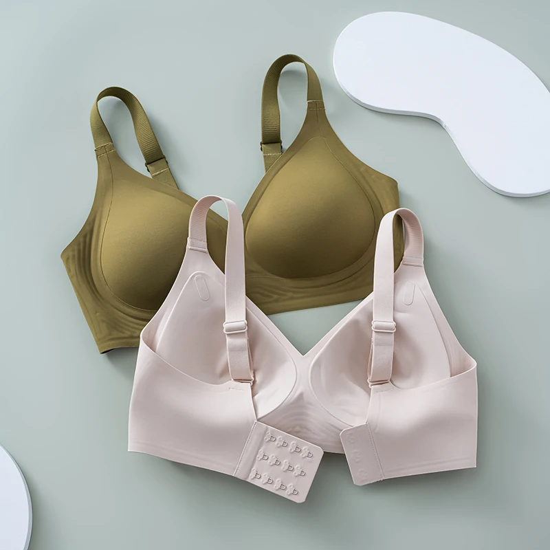 Plus Size Traceless Soft Support Jelly Pulling Women Underwear Fixed Cup Gathering Naked Feeling No Steel Ring Pure Color Bra