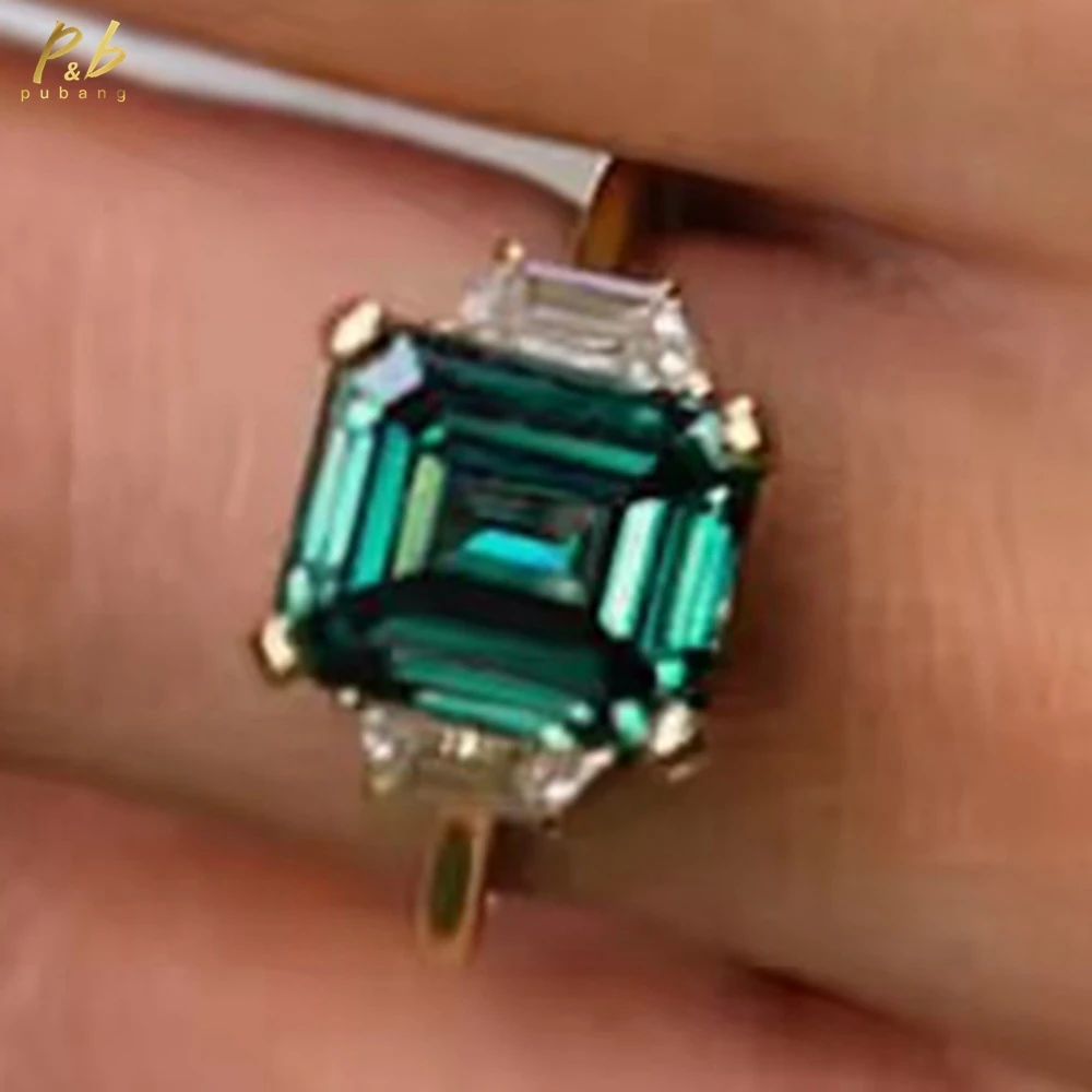 

PuBang Sparkling 3EX VVS1 5.5 Carat Green Moissanite Rings Elongated Asscher Fancy Dark Green Moissanite 18k Gold Fine Jewelry
