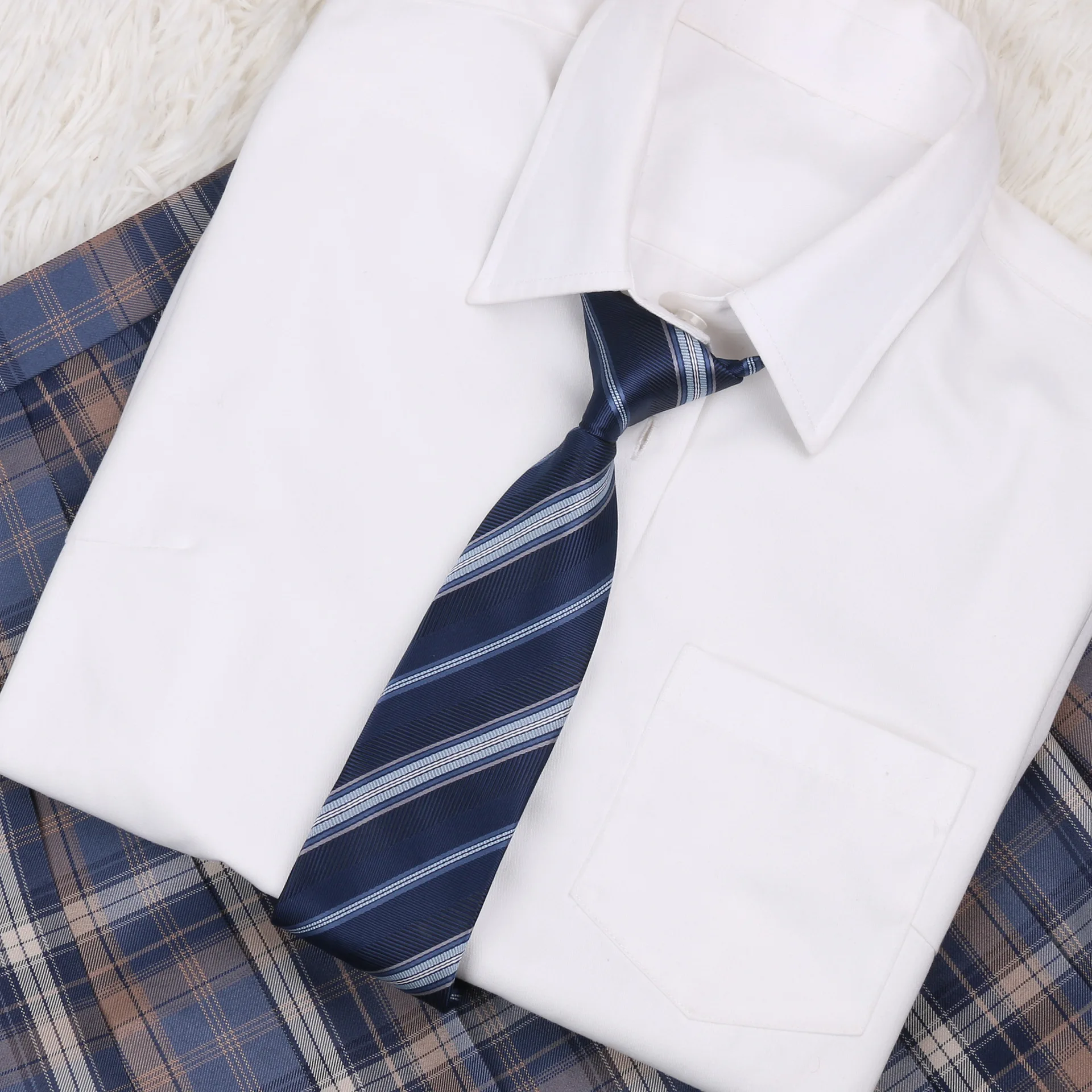 

Striped basic tie free male and female student uniforms JK/DK wine red navy blue gray in stock