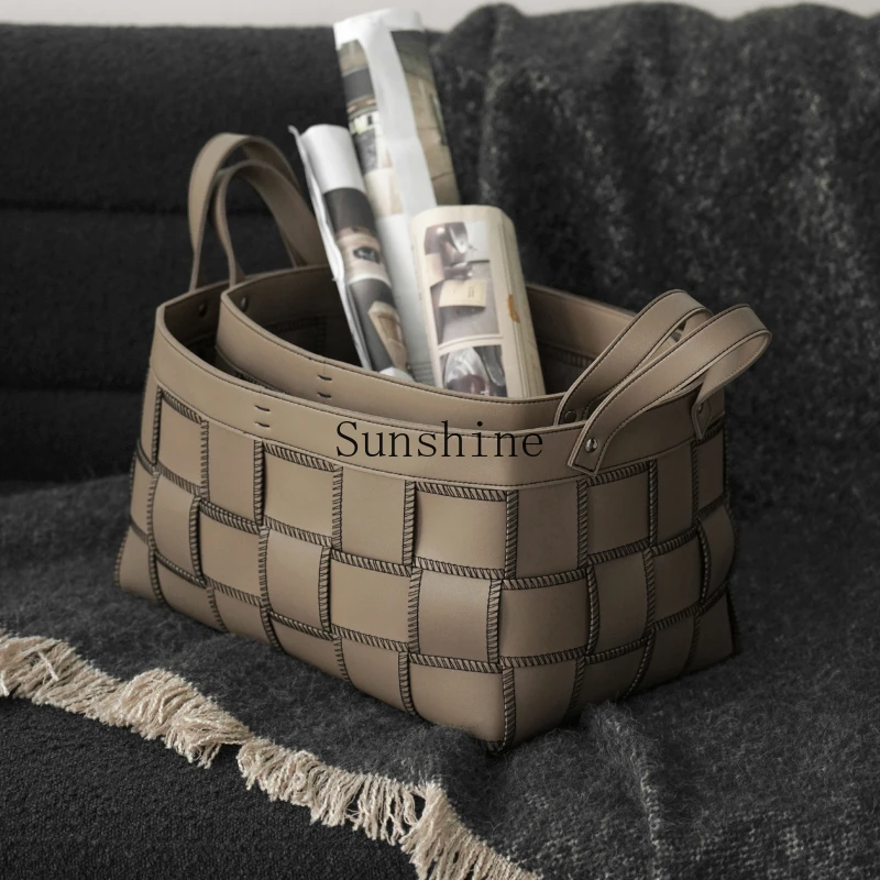 Light luxury leather hand-woven storage home bedroom high value dirty clothes basket