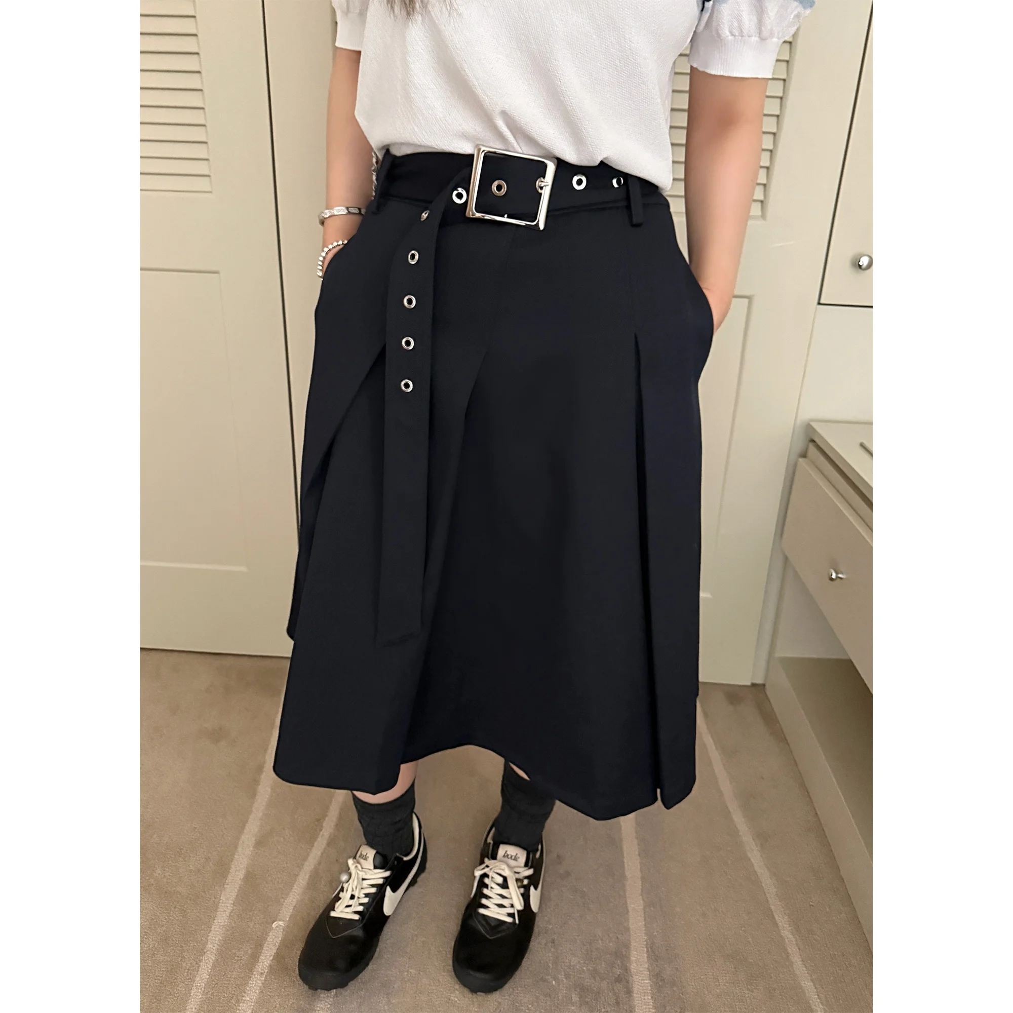 

Heavyweight A-Line Suit Skirt Women's High Waist Straight Cut Polyester Blend Casual Commute Sle Wide Pleat Angle Cut
