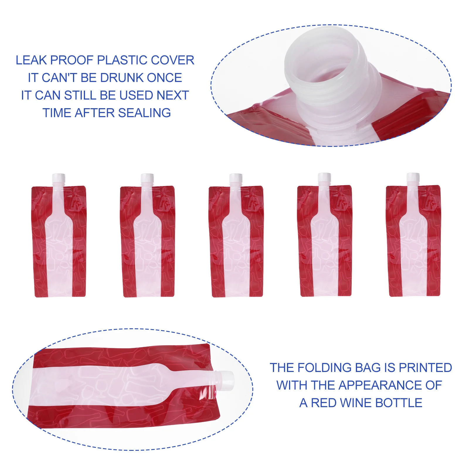 

5Pcs Portable Wine Bag 750Ml Red Wine Foldable Pouch Reusable Plastic Leakproof Storage for Drinks Travel Outdoor Use