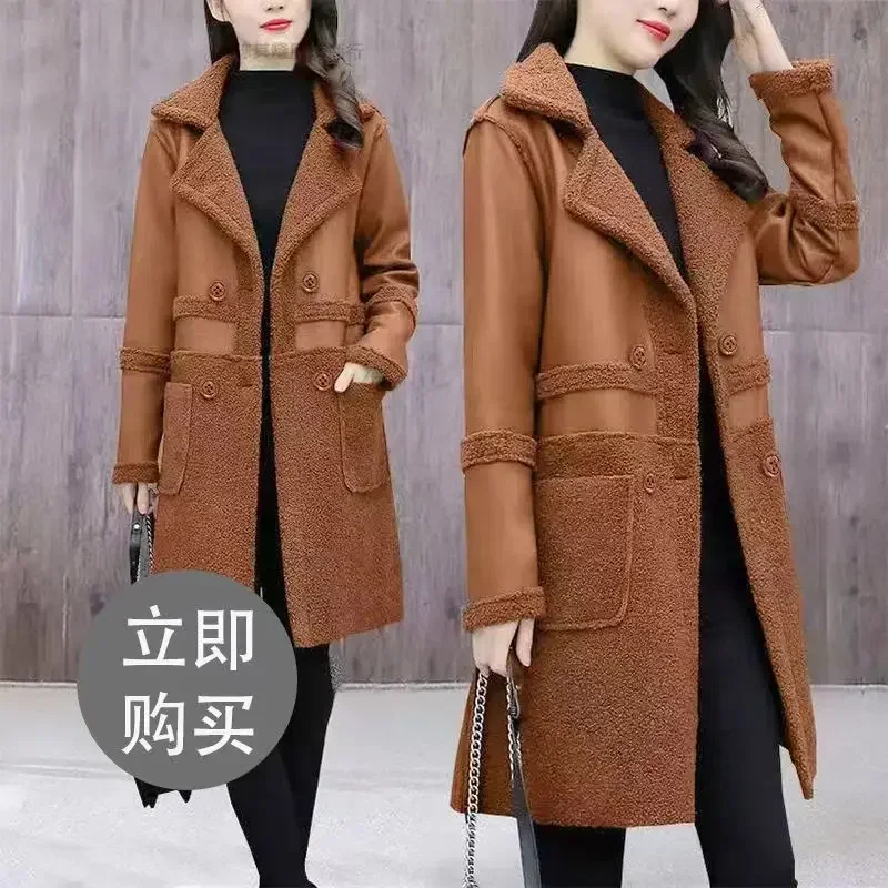 Both Sides Autumn and winter leather jacket women 2023 velvet warm loose korean fashion plus-size women\'s fur coats PU clothing