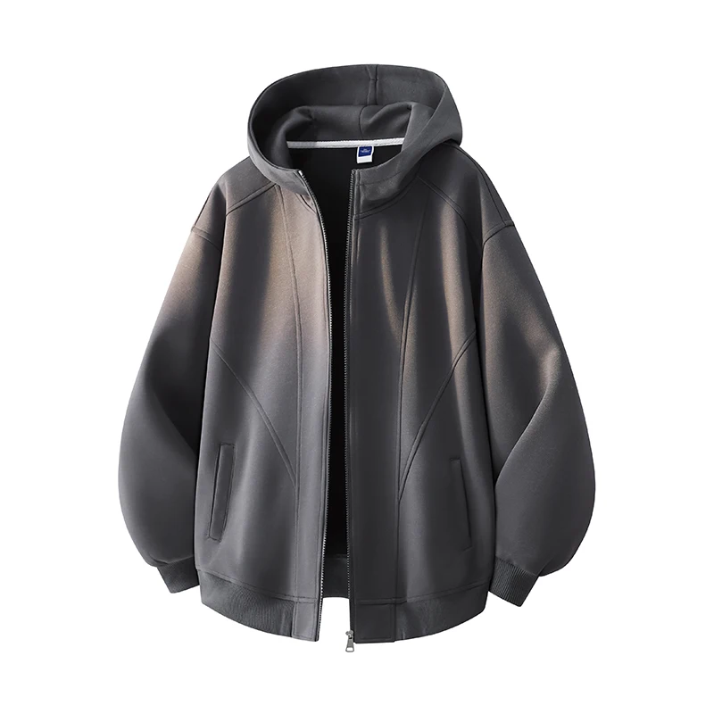 

Loose Hoodie Sweatshirt Unisex Autumn 2025 New Style Korean Grey Zipper Sports Open Cardigan Coat for Men and Women