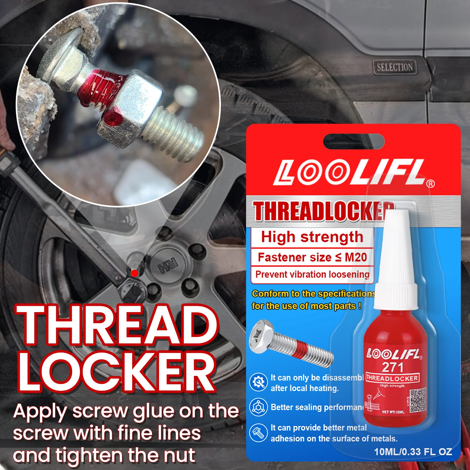 ThreadLocker, Thread Locker, High Strength, Fasteners and Metal, Anaerobic Cured Metal Glue, Prevents Loosening and Corrosion10g