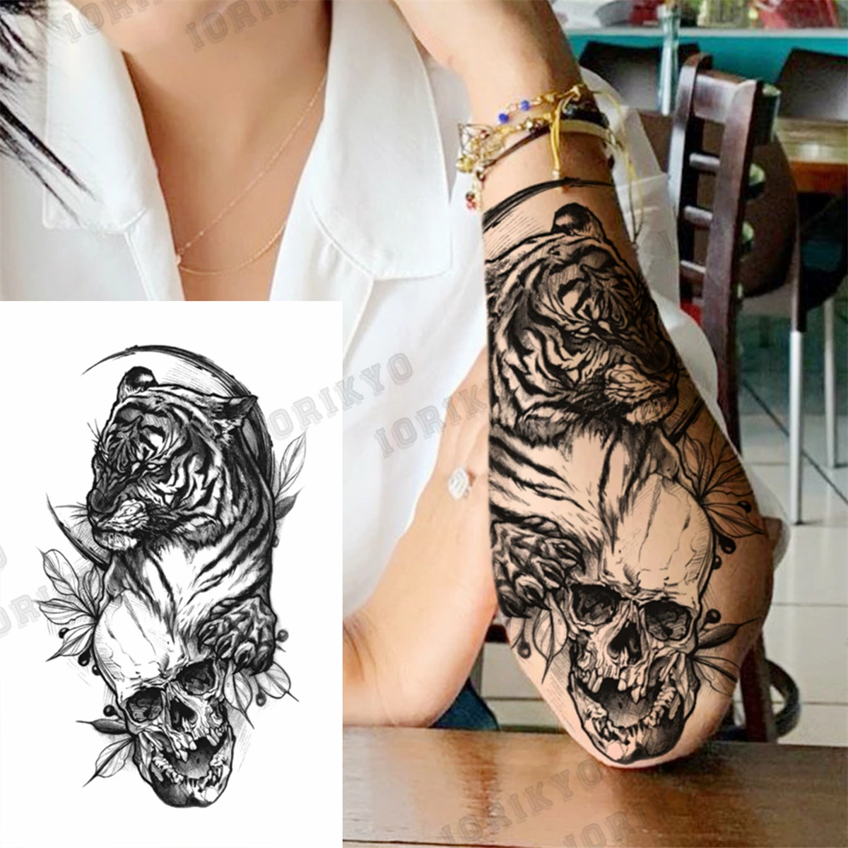 3D Skull Rose Flower Temporary Tattoos For Women Men Geometry Tiger Compass Mandala Fake Tattoo Washable Body Art Painting Tatoo