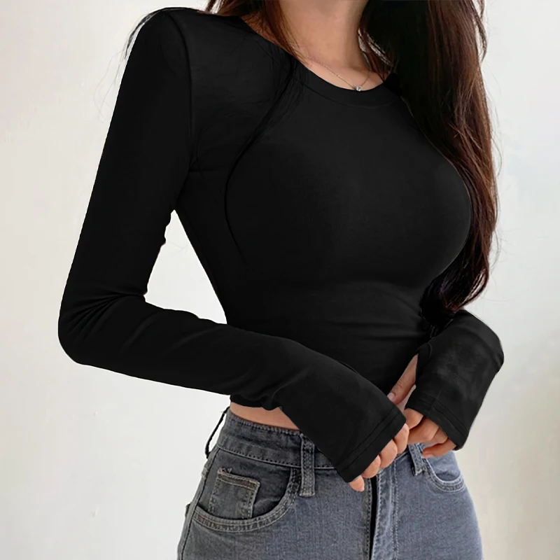 

Autumn Winter Women's Long Sleeve T Shirt Slim Fit Tees Crop Tops Shirts Basic Tee Tops Workout Streetwear Y2K Fall Fashion 2025