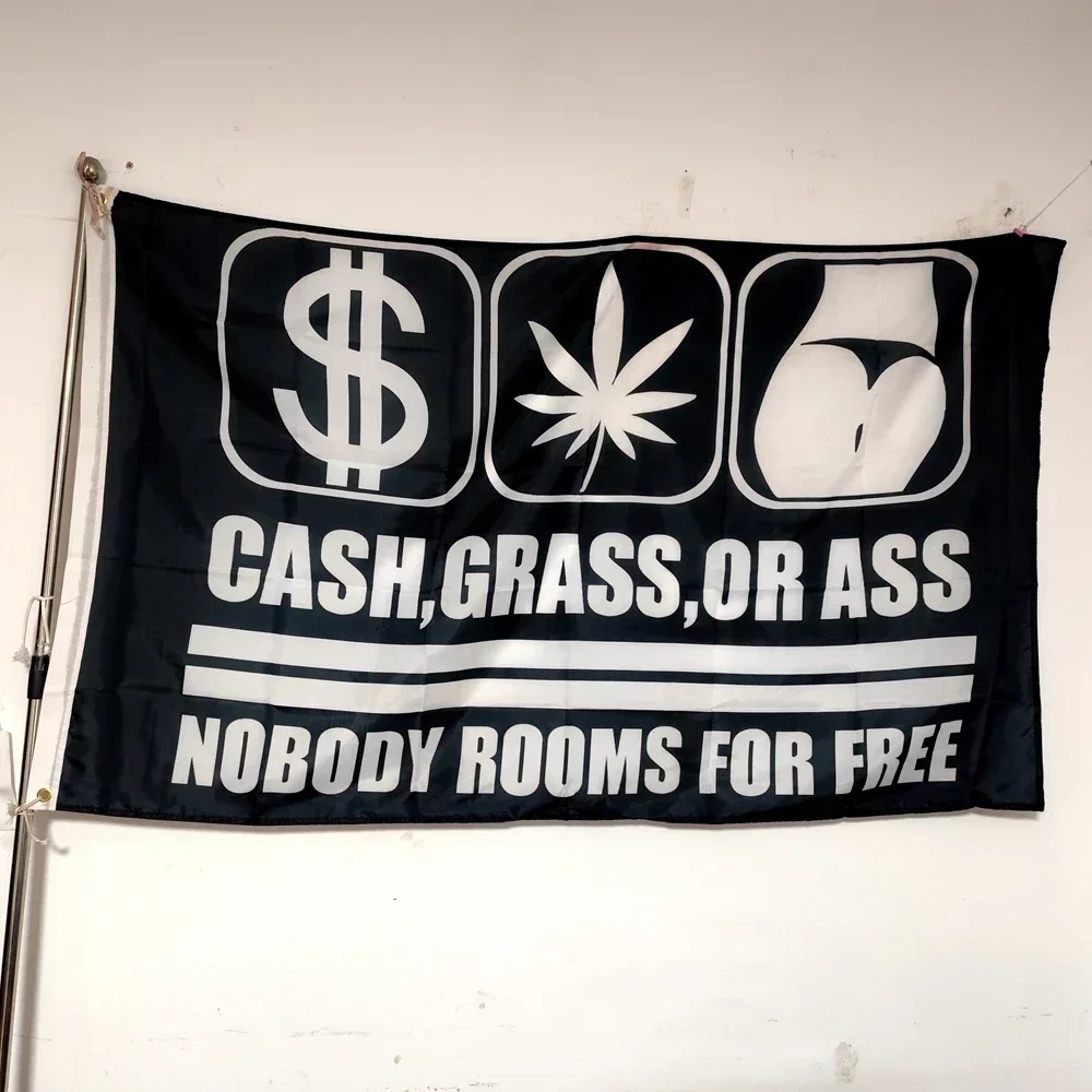 90x150cm Nobody Rides for Free Banner - Funny Cash Grass or Ass Flag for Indoor/Outdoor Home Decor, Durable Polyester