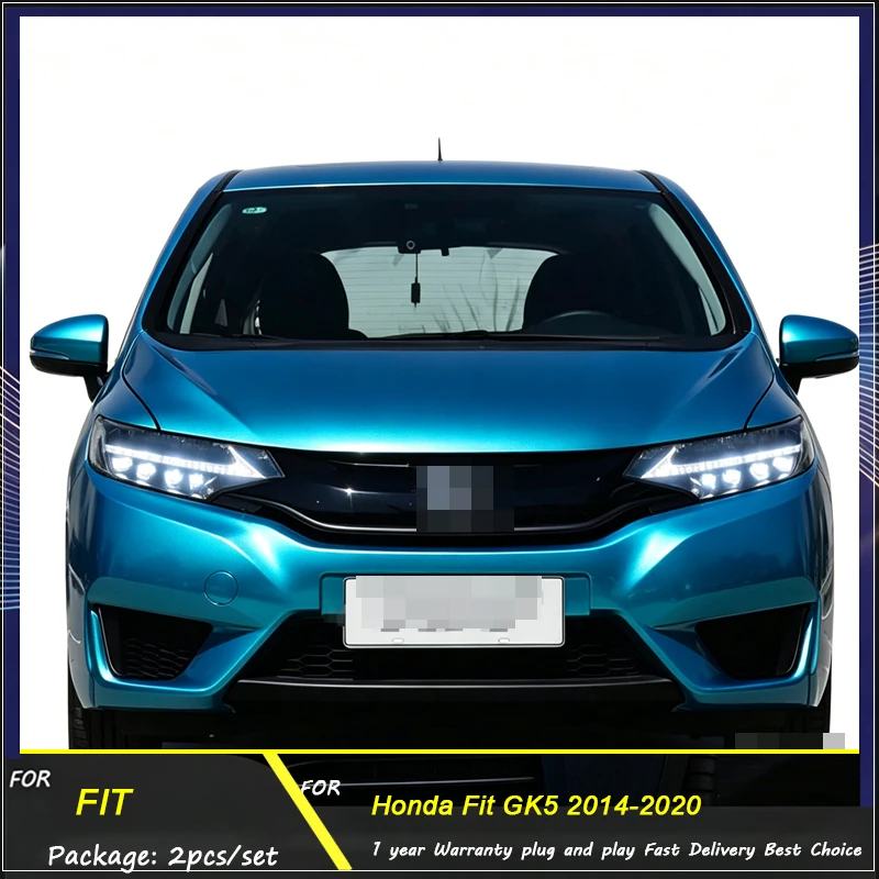 LED Car Headlight for Honda FIT GK5 2014-2020 Upgrade Projector 4 Lens ALL LED Dynamic Signal Lamp Front Lamp Assembly