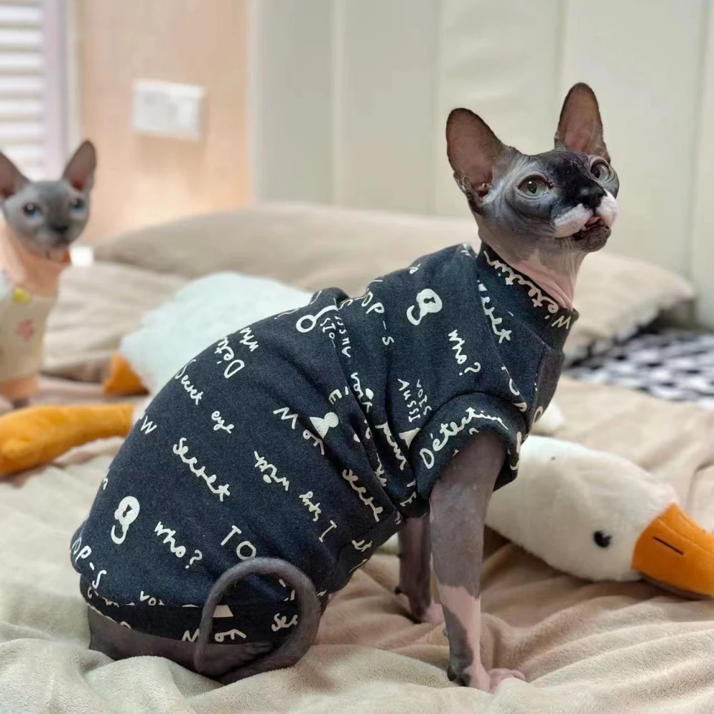 Fashion Cotton Vest for Sphynx Cat Clothes Grey Shirt Short Sleeves for Kittens soft Coat for Devon Rex Costume in Spring Summer