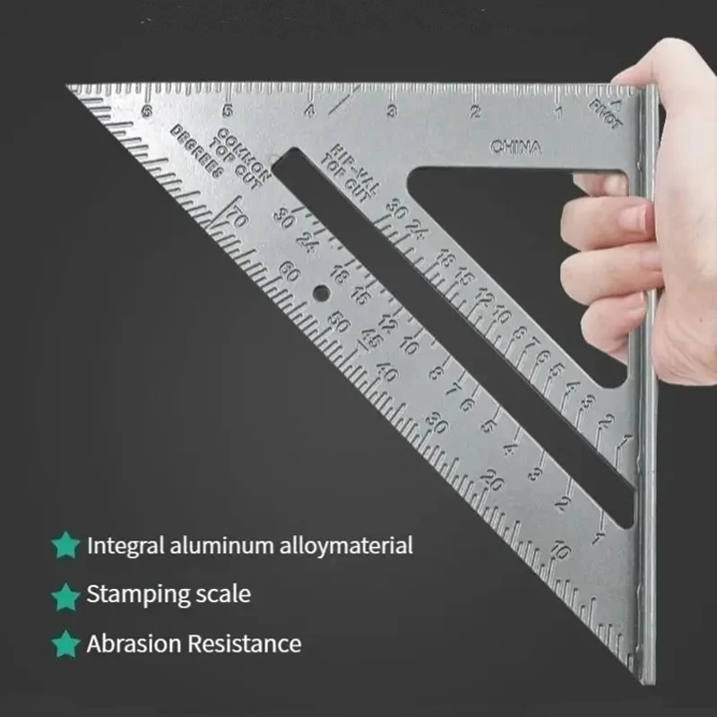 Regla triangular de aleación de aluminio de 7 ", regla de ángulo engrosada precisa, regla triangular de medición de carpintería de aleación de aluminio