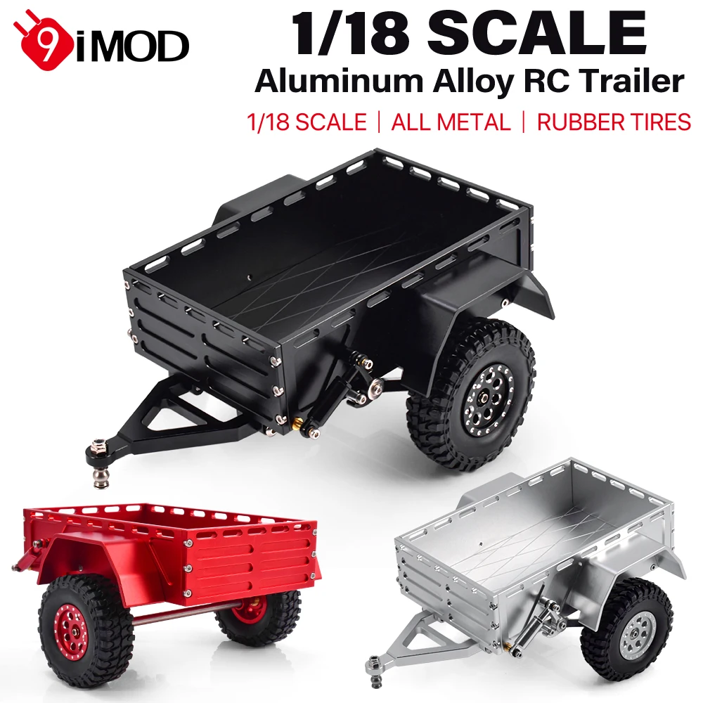 9imod 1/18 RC Metal Trailer Flatbed Cargo Trailer with Rubber Tires for Crawler
