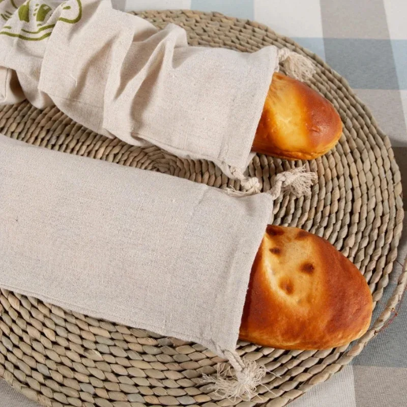 Large Reusable Baguette Bag Rectangular Bread Food Storage Drawstring For Homemade Baking Birthday Baby Shower Wedding Christmas