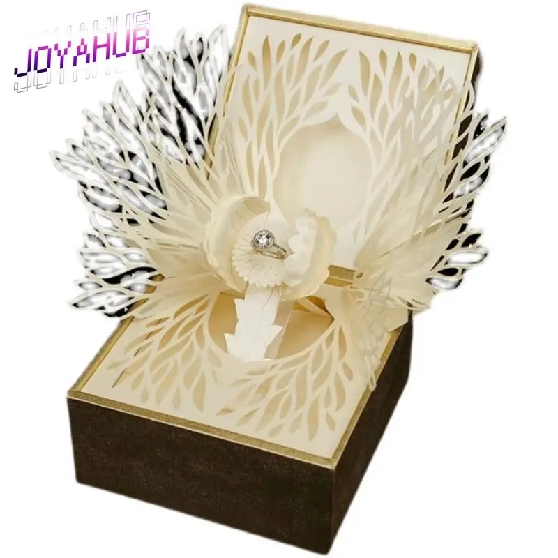 

Customized Logo Creative Ring Box Three-dimensional Paper Carving Pop-up Petal Proposal Table Love Jewelry Gift Case Anniversary