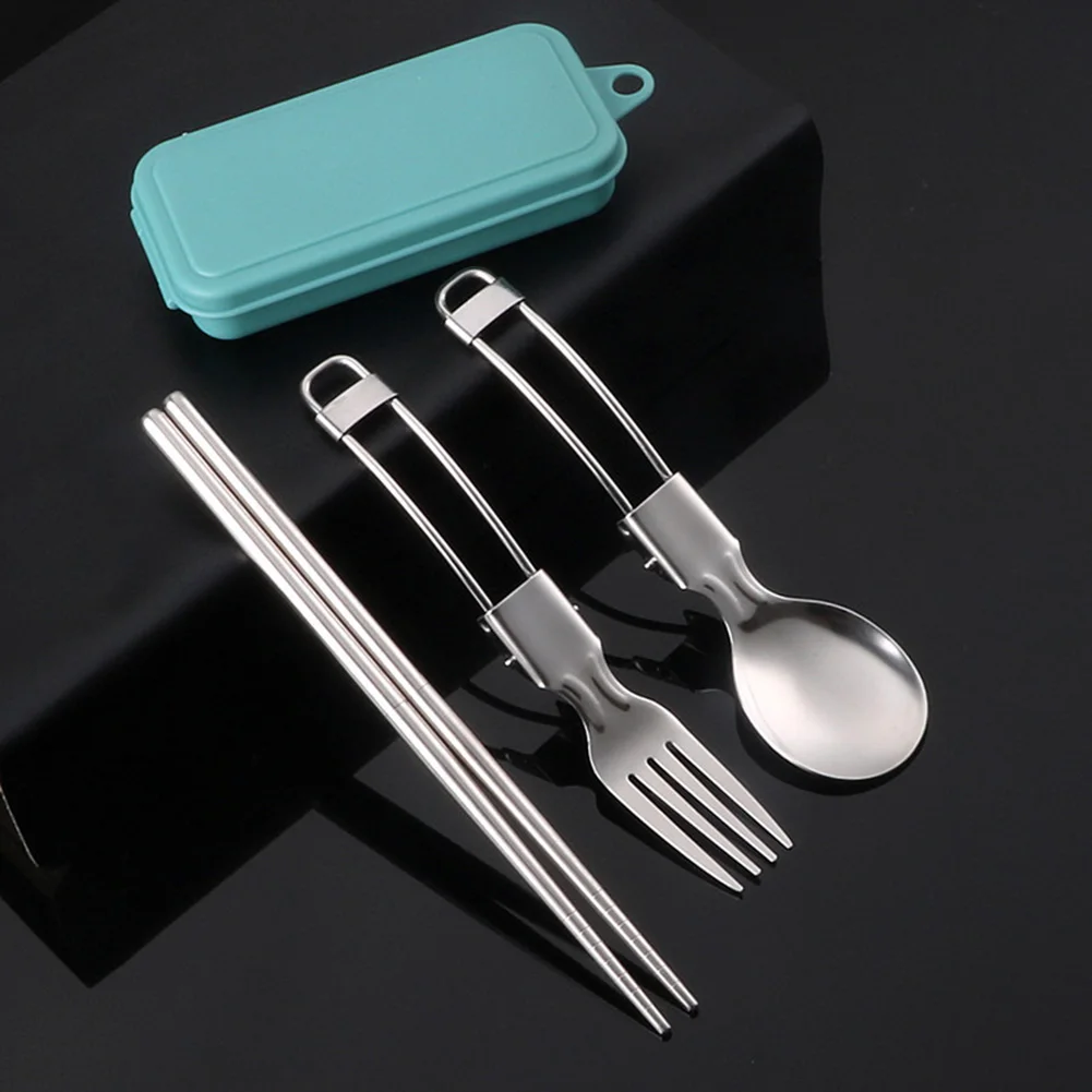 Picnic Cutlery Camping Utensil for Easy Storage Foldable Design Spoon Chopsticks Fork Set Stainless Steel Brand New view 3