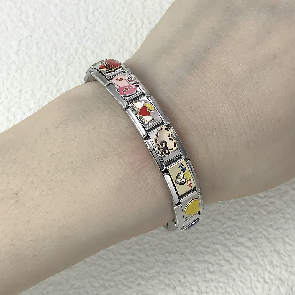 Y2k Damenmode Bunte Glasur Rotes Herz Anhänger Glieder passend für 9mm Armband Edelstahl DIY Damen Handkette Schmuck – Detail 5