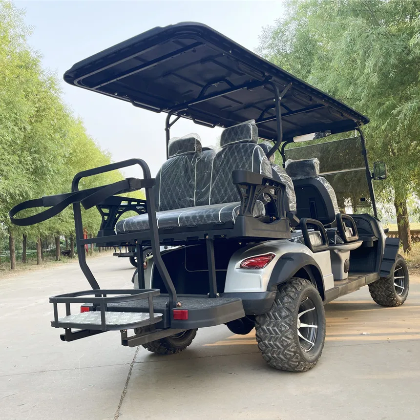 Electric Golf Cart Off-Road 6 Seater Golf Cart Rear Seat Foldable Rear Seat Golf Bag Straps And Basket Point Seatbelt Golf Cart