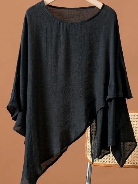 Taglie forti Design da donna Sensation Color Top asimmetrico Nascondi carne Slim Batwing Sve T-shirt rotonda Ne Versatile