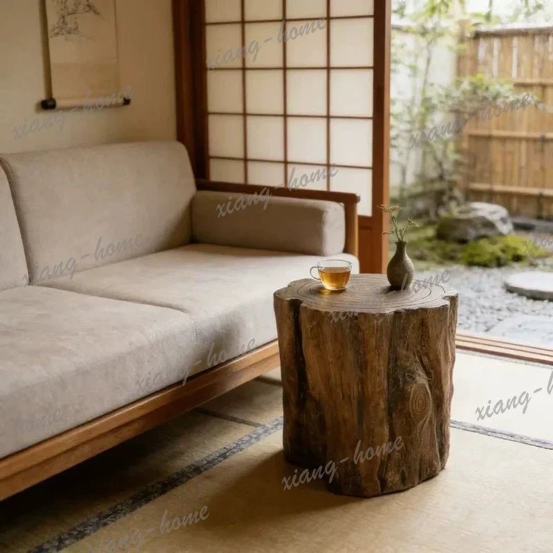LJY Wabi-Sabi Style Faux Tree Stump Side Table Rustic Resin Stool for Living Room Sofa Corner & Balcony designer furniture