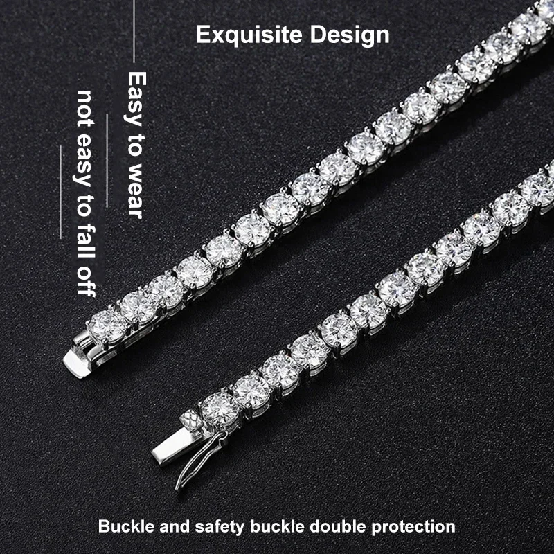 925 Sterling Silver Real Moissanite Tennis Necklace Bracelet For Women Men Lab Diamond With GRA Neck Chain Lovers Fine Jewelry