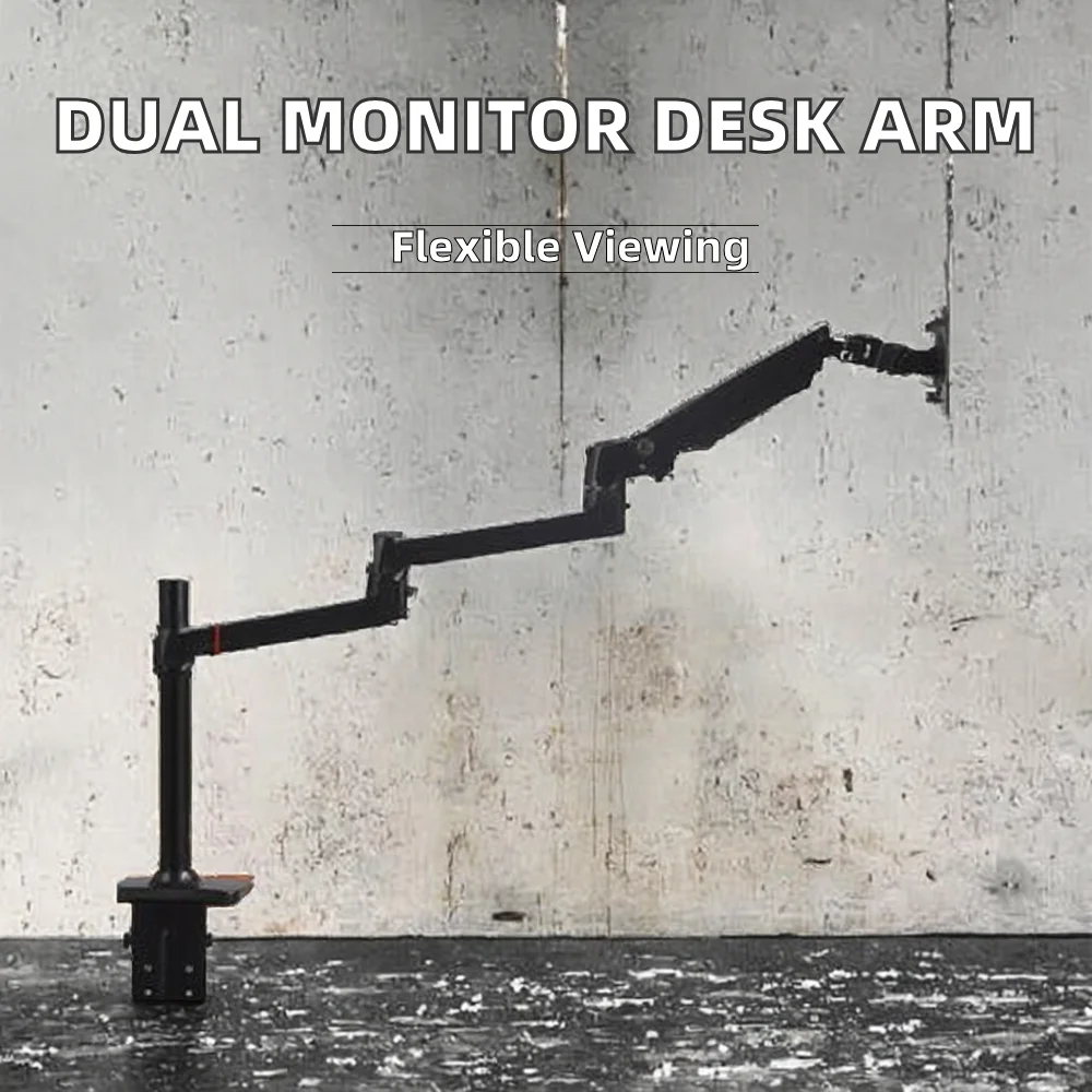 New Black Adjustable Dual Desk Mount Stand Aluminum Alloy Gas Spring Arm 90 Tilt 13-32