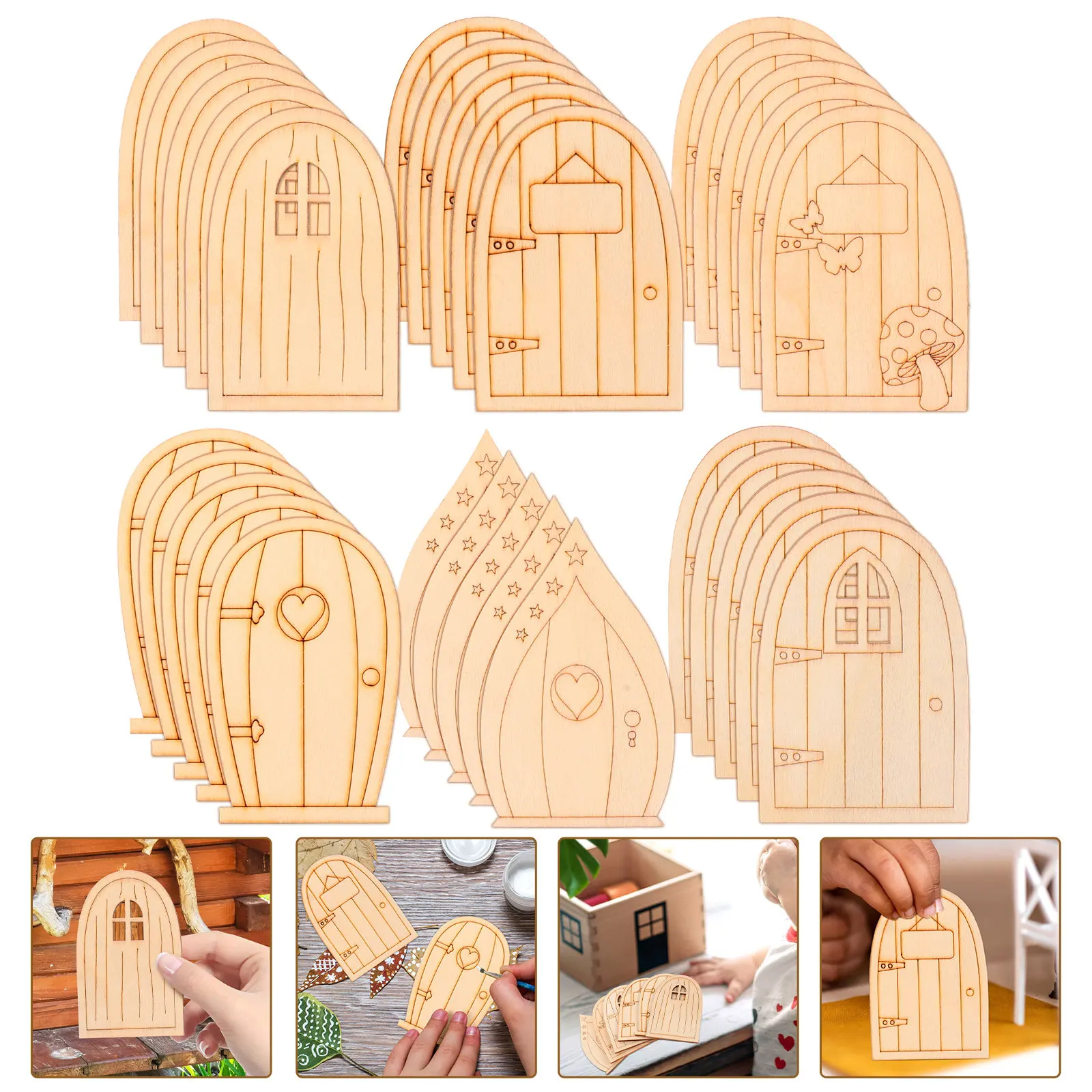 

5 комплектов премиальных деревянных дверей для сада, украшения для деревьев, миниатюрные двери из натурального дерева, декор для сказочного домика, ландшафтный реквизит