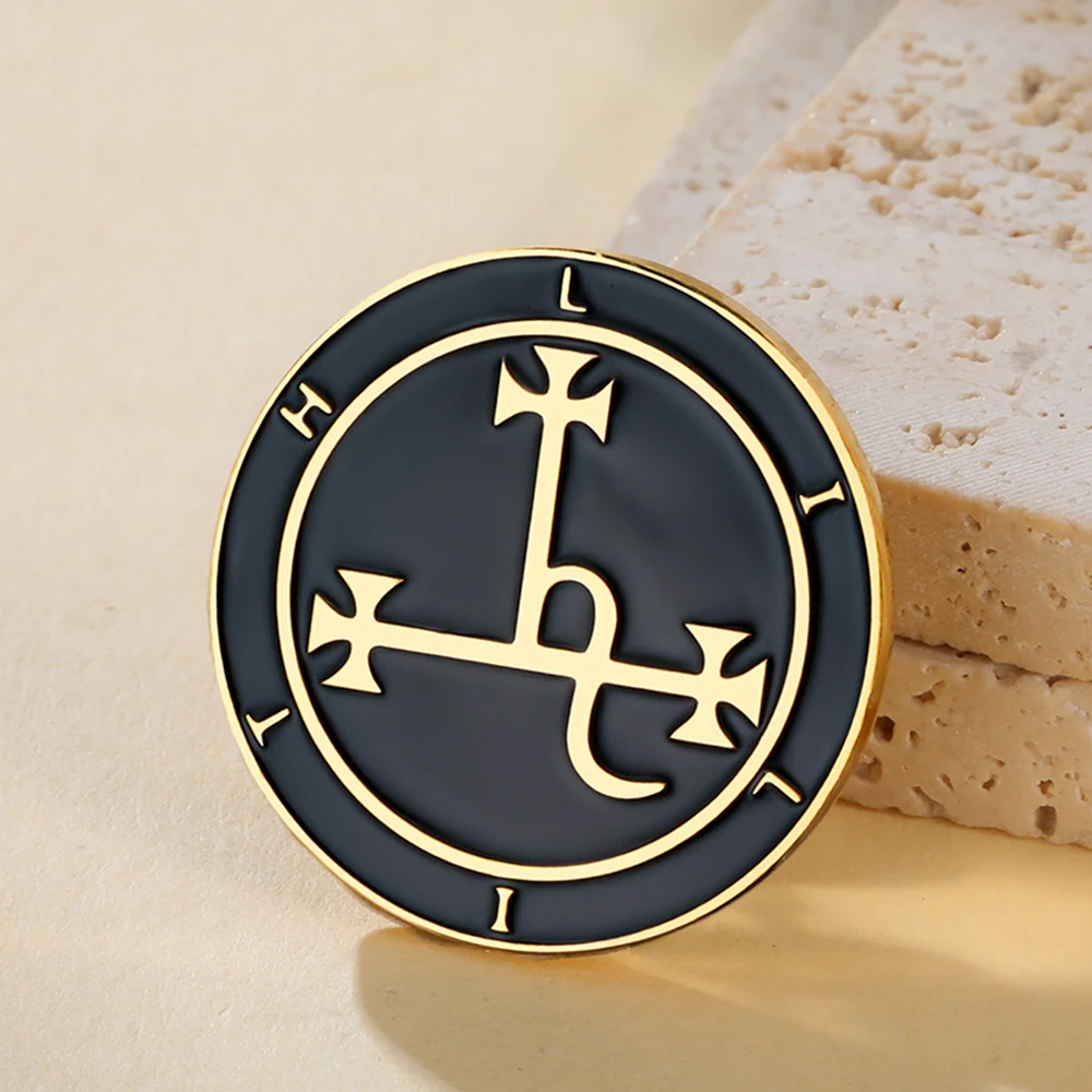 Dawapara Seal of Lilith Enamel Women Brooch Pins Mythology Goddess Protection Amulet Wicca Jewelry Stainless Steel Accessory